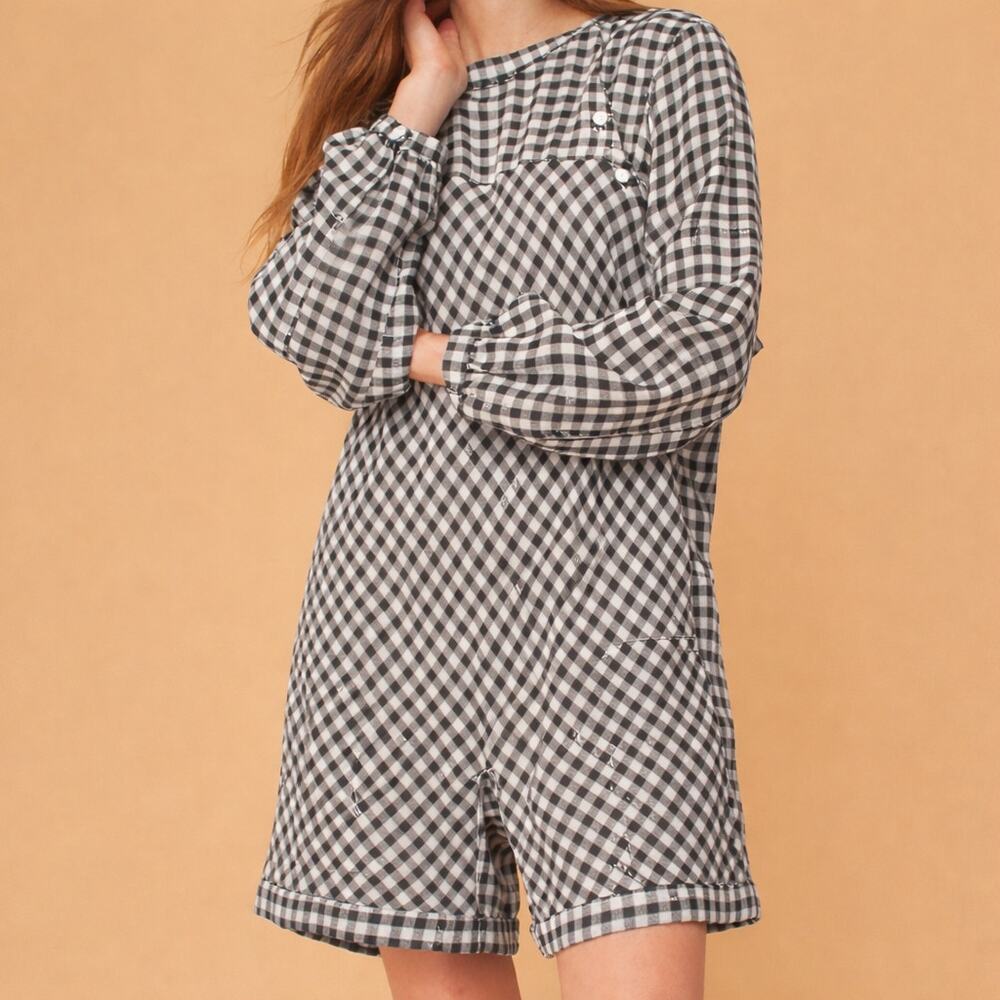 Christy Dawn Astrid Oversized Gingham Romper Black White XS/S Cottage Prairie